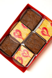 3 Red Velvet brownies and 3 Intense brownies in a gift box.