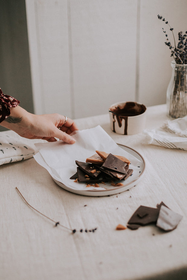 Dark chocolate & salted caramel infused with lavender flowers