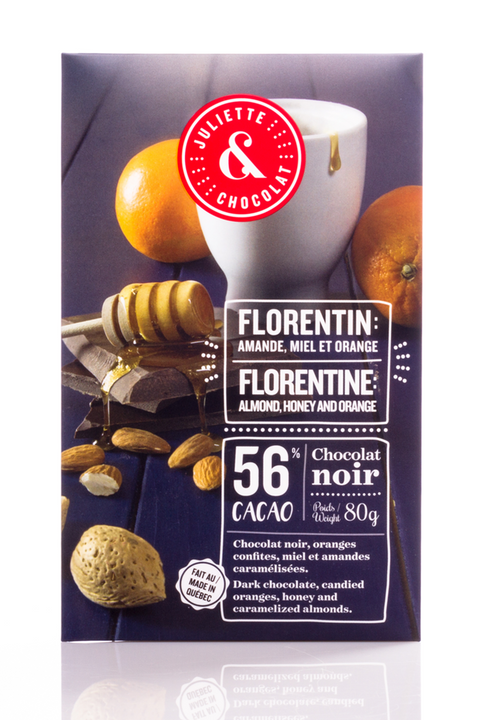 Dark Florentine Chocolate Bar with Almonds, Honey & Crystallized Oranges