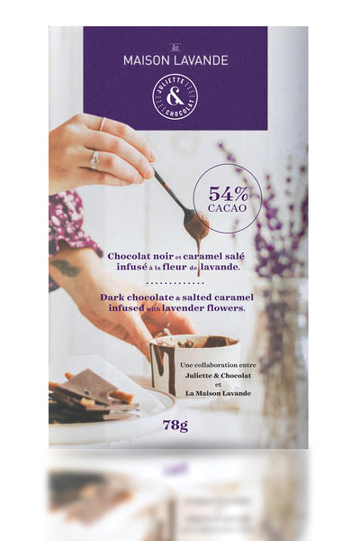 Dark chocolate & salted caramel infused with lavender flowers